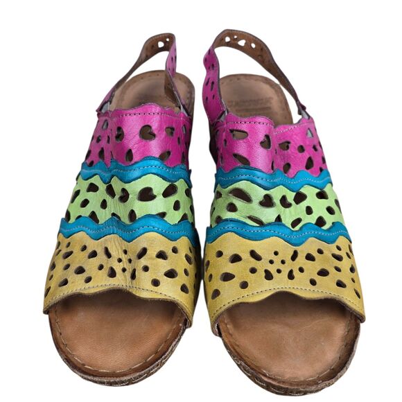 Karyoka Multicolor Cutout Wavy Colorblock Slingback Wedge Sandals 38 US 7.5 - 8 - Picture 4 of 14